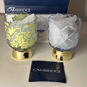 Cambridge Floral Gold Bottom 9oz Double Old Fashioned Cocktail Glass Set NEW